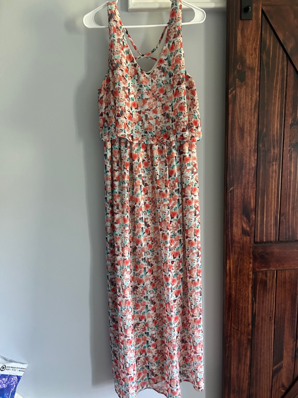 Lily Rose Coral and Teal Floral Maxi Dress